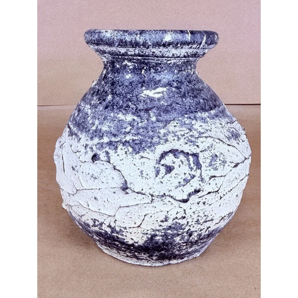 Vintage Blue White Crackle Glaze Studio Art Pottery Vase MCM 5.5